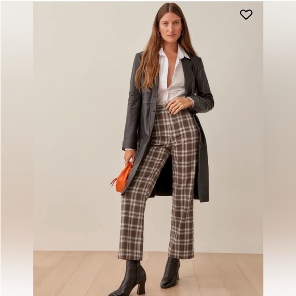 Reformation Franklin Brown Plaid Straight Leg Pants Womens 8 Cropped - Picture 1 of 7